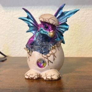 Turquoise & Purple Egg Hatchling Dragon Figurine